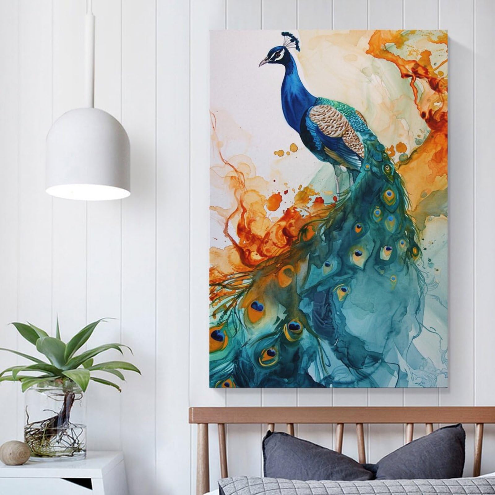 Amazon.co.jp: 絵画 孔雀の水彩画インテリア 絵画 動物イラストアート